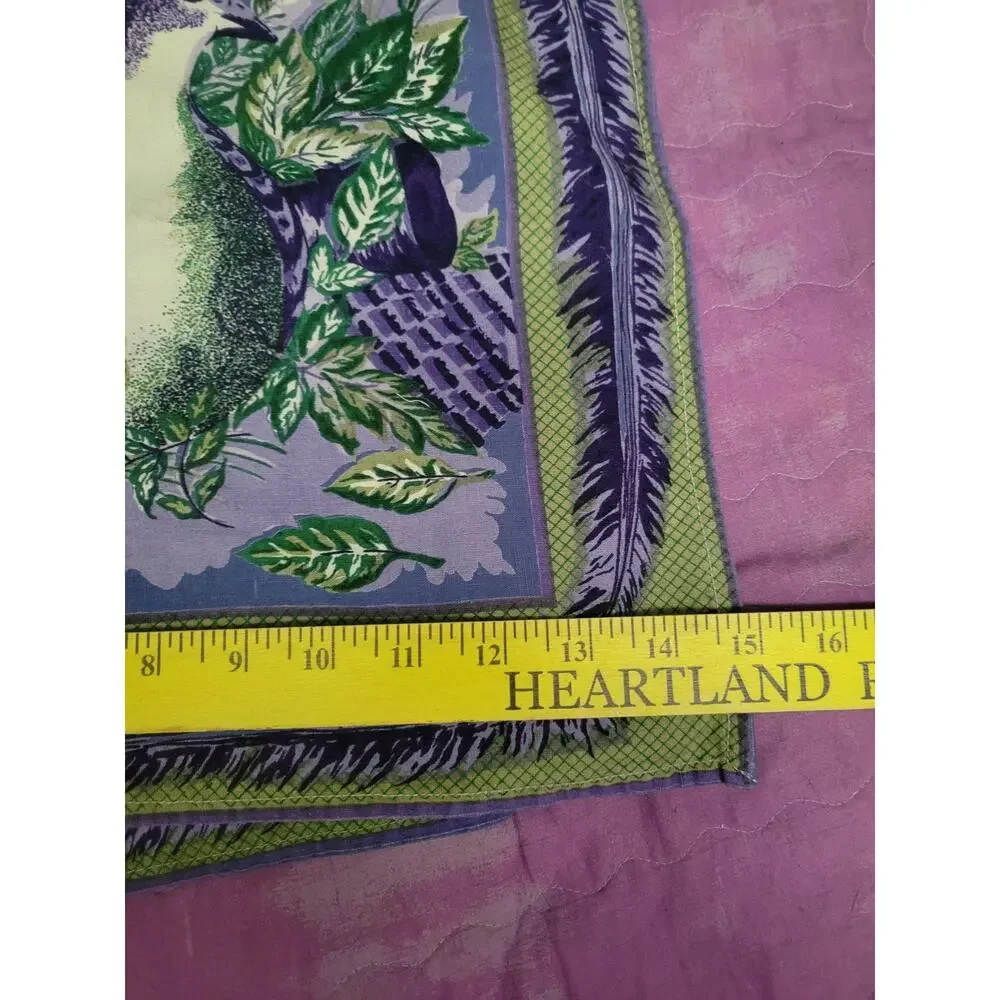 Purple And Green Quail Vintage Set Of 12 Fabric Napkins